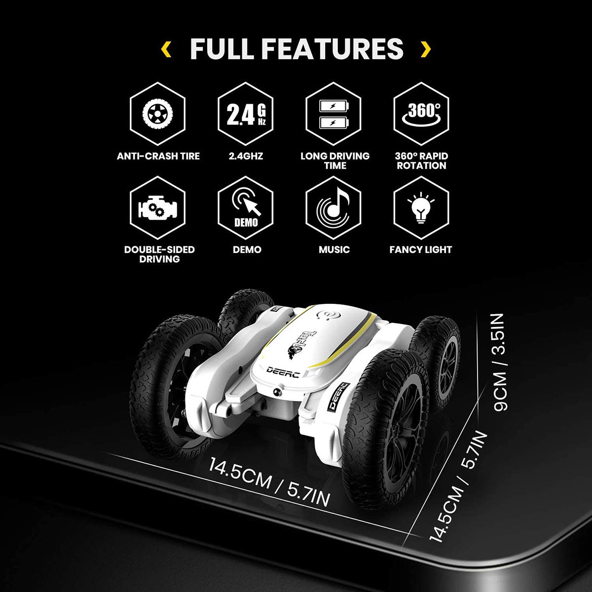 DEERC RC Cars Remote Control Car 1:14 Off Road Monster Truck,Metal Shell 4WD Dual Motors LED Headlight Rock Crawler,2.4Ghz All Terrain Hobby Truck with 2 Batteries for 90 Min Play,Boy Adult Gifts