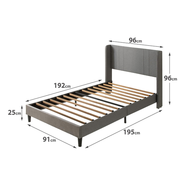 Zinus Sasha Super King Bed frame - Bed 180x200 cm - 25 cm Height - Upholstered Platform Bed frame with Wingback Headboard - Medium Grey