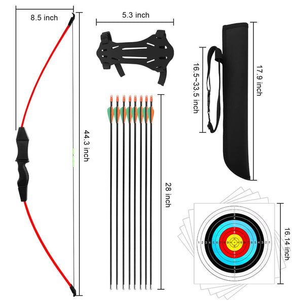 Dostyle Recurve Bow and Arrows Set Teenagers Archery Beginner Gift for Outdoor Archery Training (Red)