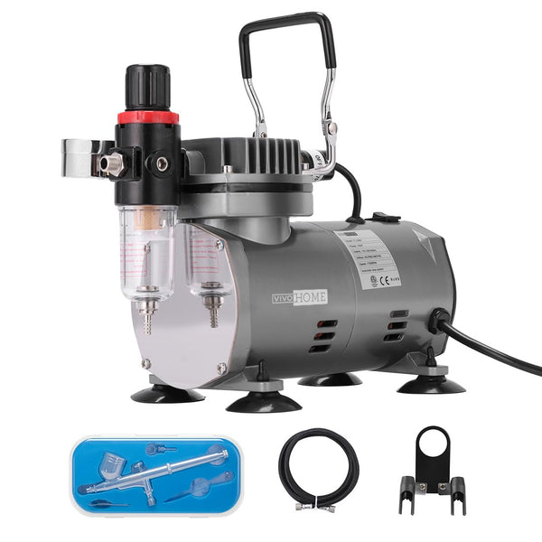 VIVOHOME Professional Airbrushing Paint System with 1/5 HP Air Compressor and 3 Paint Sprayers for Tattoo Makeup Shoes Cake Decoration Blue