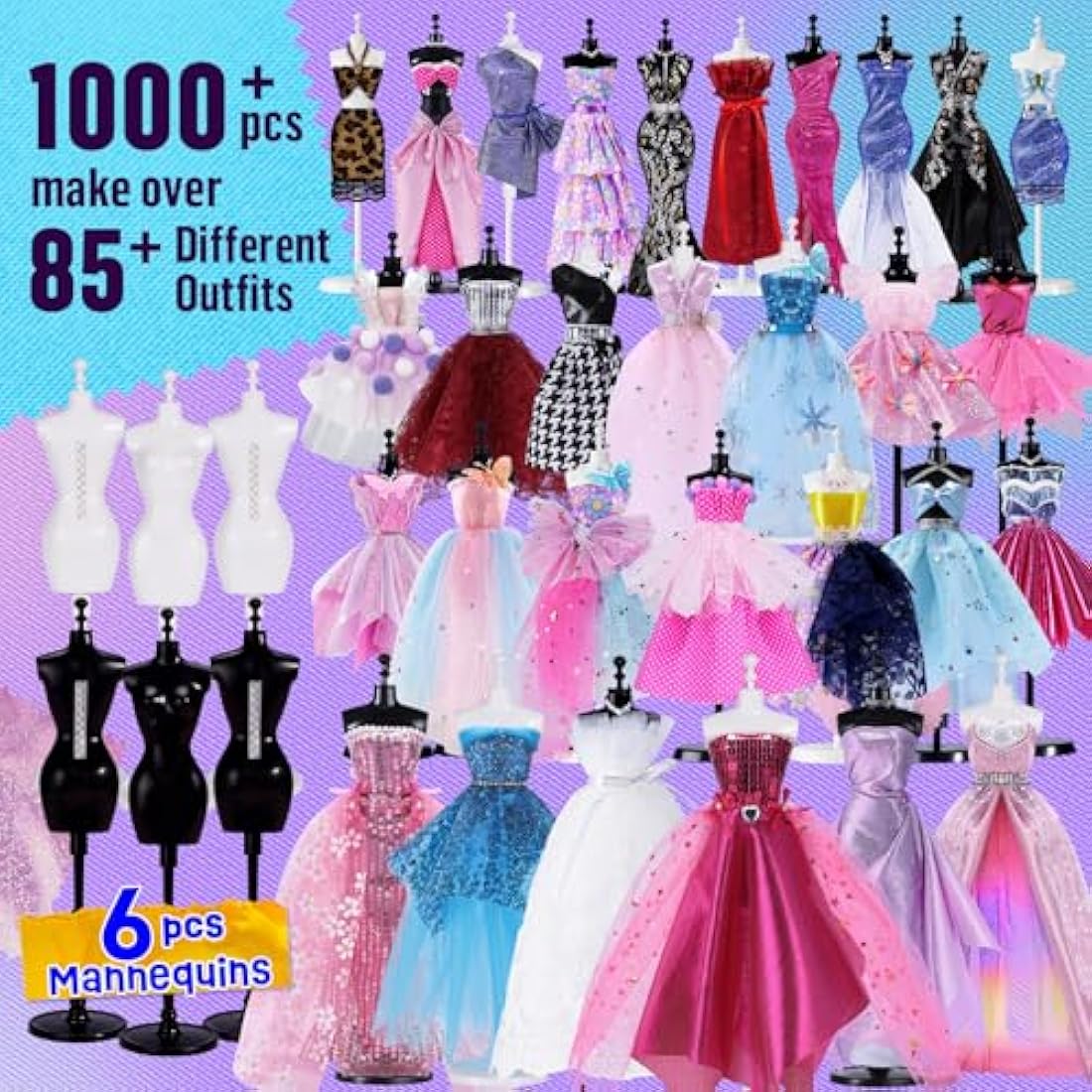 1000+Pcs - Fashion Designer Kit for Girls with 6 Mannequins- Creativity DIY Arts & Crafts Kit Learning Toys Sewing Kit for Kids- Teen Girls Kids Birthday Easter Gift Present Age 6 7 8 9 10 11 12+
