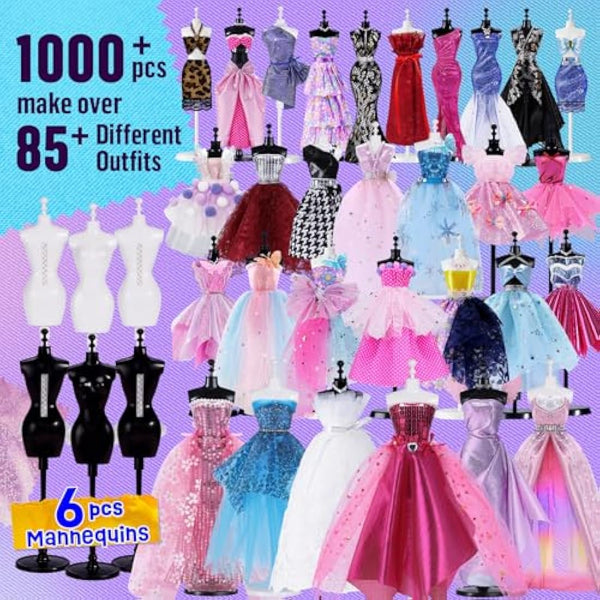 1000+Pcs - Fashion Designer Kit for Girls with 6 Mannequins- Creativity DIY Arts & Crafts Kit Learning Toys Sewing Kit for Kids- Teen Girls Kids Birthday Easter Gift Present Age 6 7 8 9 10 11 12+