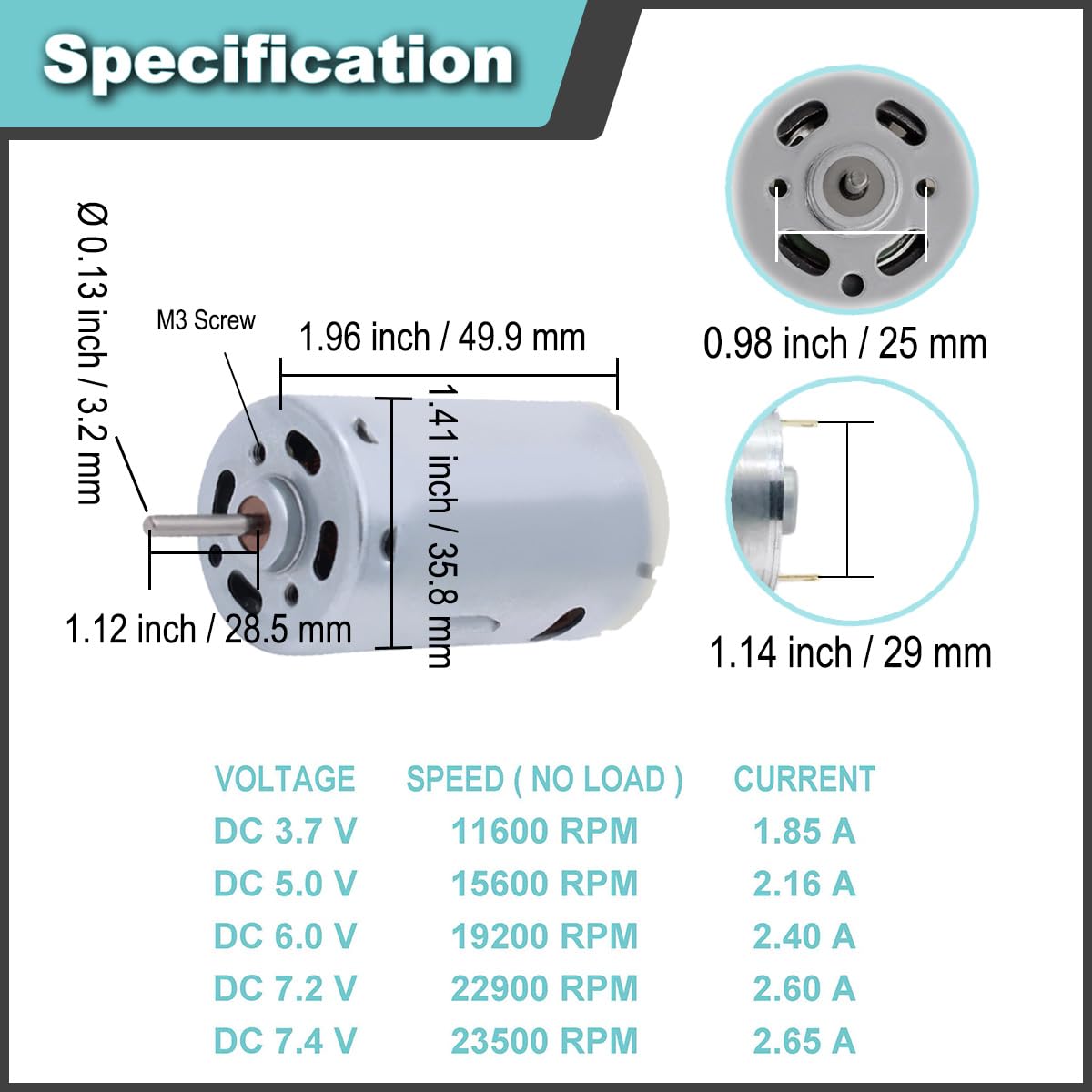 2 Pcs 545 Micro Motor DC 3.7-7.4 V 23500 RPM Long Shaft High Torque Gear RC Power Wheel Mini/Small Motor with Spring Wire, for RC Toy Car/Robot/Mini Fan/Electric Drill/UAV/DIY/Test