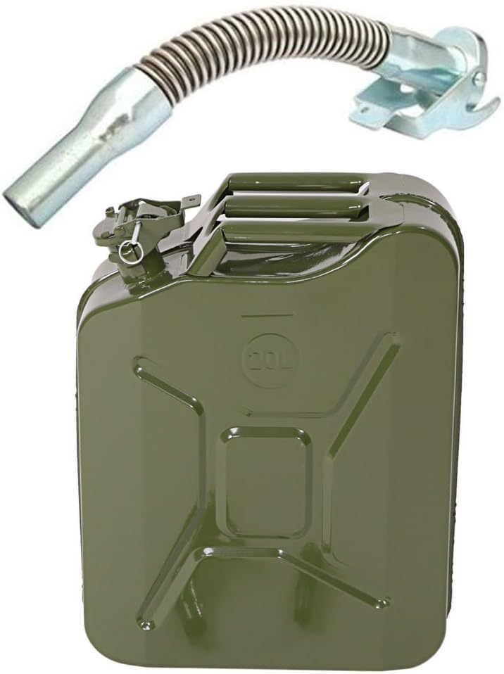 Karlhome 20 L Metal Gas Can Fuel Tank Can Petrol Diesel Storage Can Portable with Flexible Spout, for Automobile Vehicle Off Road Emergency Supply, Green