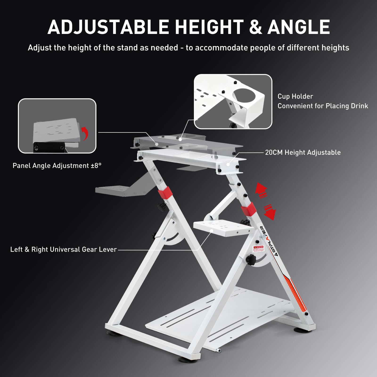 GTPLAYER Steering Wheel Stand for G25 G27 G29 G920 Foldable Racing Wheel Stand with Cup Holder Adjustable Height/Angle, Driving Simulator Gaming Wheel Stand
