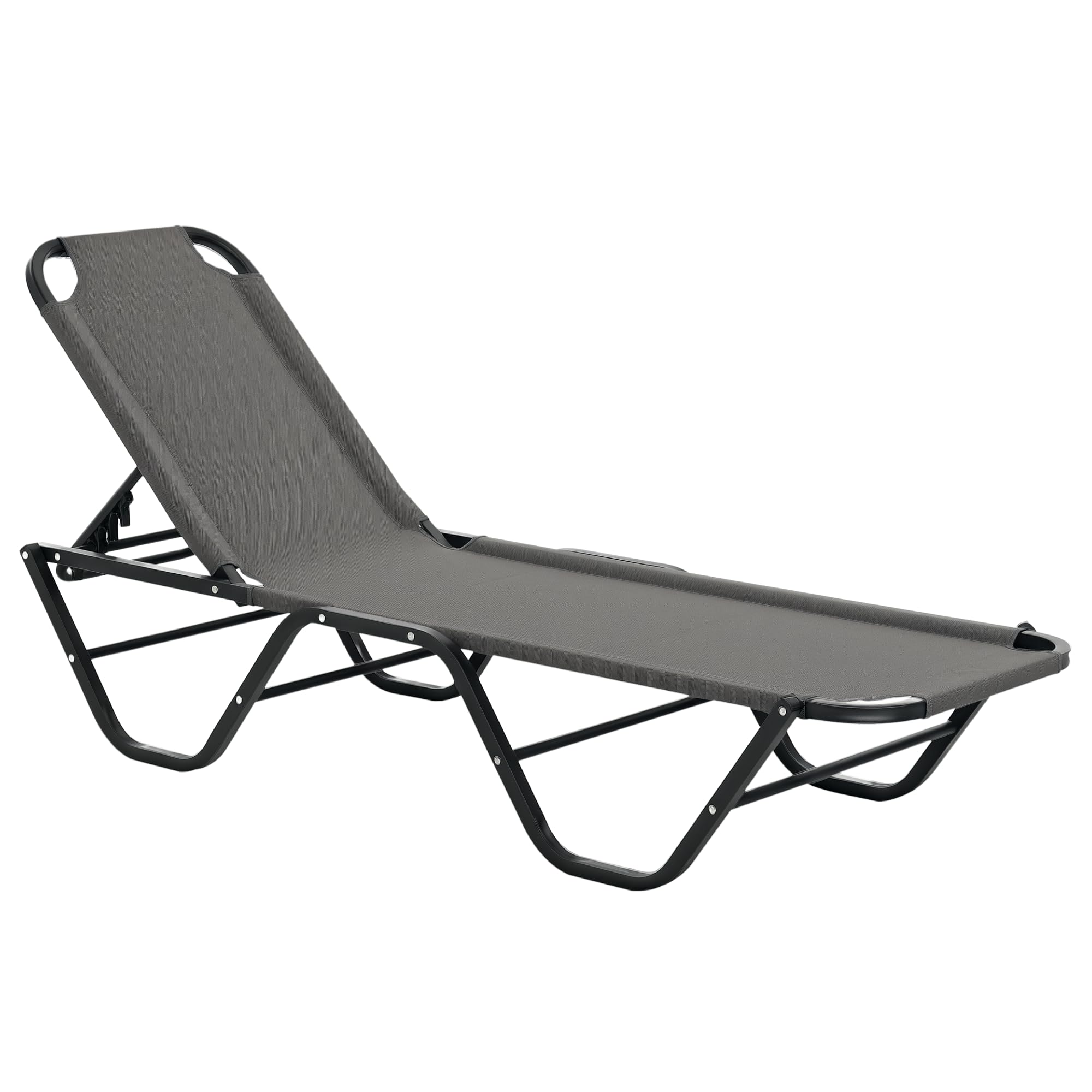 Outsunny Sun Lounger Relaxed Recliner with 5-Position Adjustable Backrest Aluminium Frame for Pool or Sun Bathing Light Grey