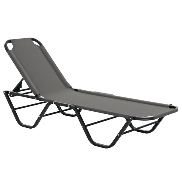 Outsunny Sun Lounger Relaxed Recliner with 5-Position Adjustable Backrest Aluminium Frame for Pool or Sun Bathing Light Grey