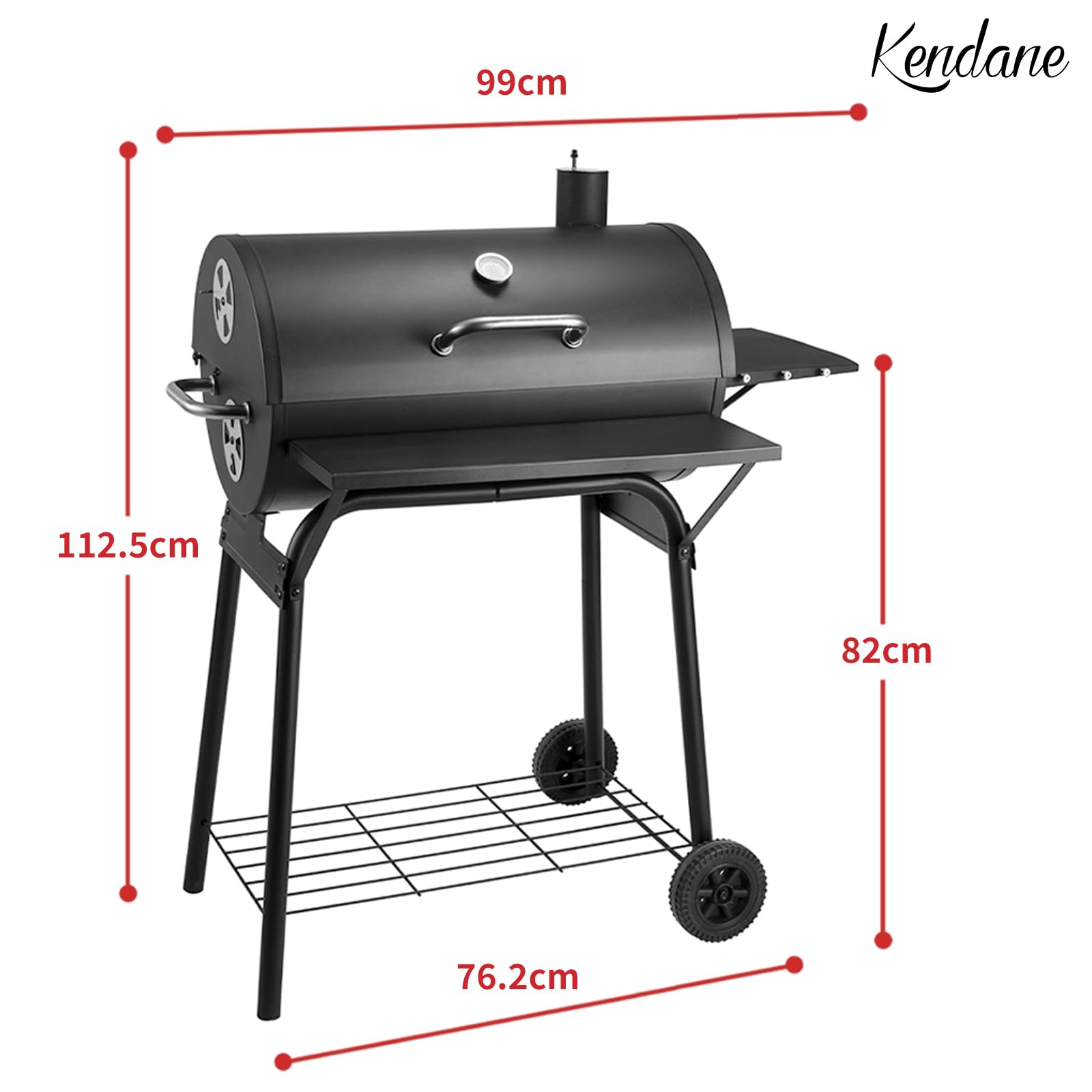Charcoal BBQ Grill Smoker with Side Shelves, Portable Barrel Barbecue Grill Outdoor with Temperature Gauge, Warming Rack, Stainless Steel Racks, and Air Vents for Camping and Garden