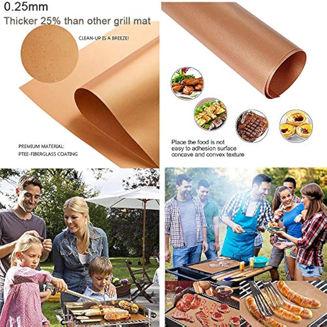 JOKBEN Copper Grill Mat, 5-Pack Heavy Duty Magic BBQ Grill Mats Non Stick, Reusable, and Easy to Clean Barbecue Grilling Accessories for Gas, Electric, and Charcoal Grilling (Grill Mats)