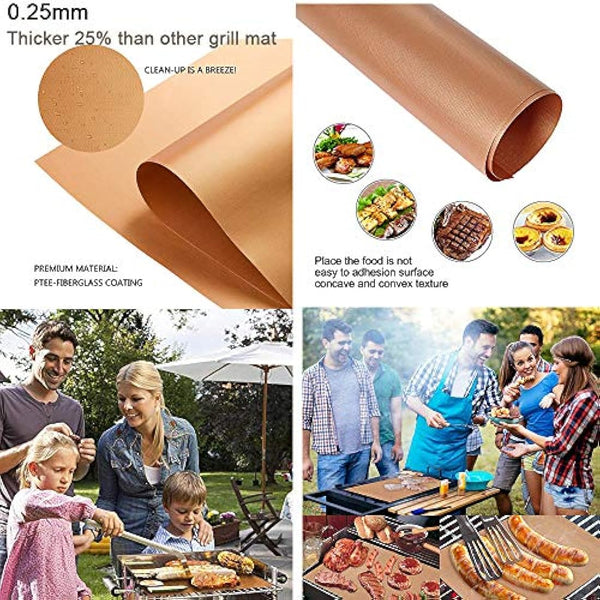JOKBEN Copper Grill Mat, 5-Pack Heavy Duty Magic BBQ Grill Mats Non Stick, Reusable, and Easy to Clean Barbecue Grilling Accessories for Gas, Electric, and Charcoal Grilling (Grill Mats)