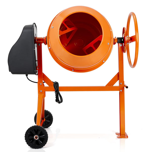 DKIEI 63L Electric Cement Mixer, 220W Concrete Mixer with Wheels and Stand, Portable Mud Mixer Machine for Cement, Stucco, Seeds and Fodder, 230V, 50Hz, 30RPM, Orange