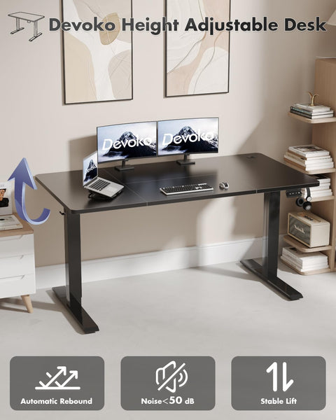 Devoko Electric Standing Desk 120x60cm Sit Stand Table Height Adjustable with Backpack Hook and Memory Smart Pannel, Home Office, White