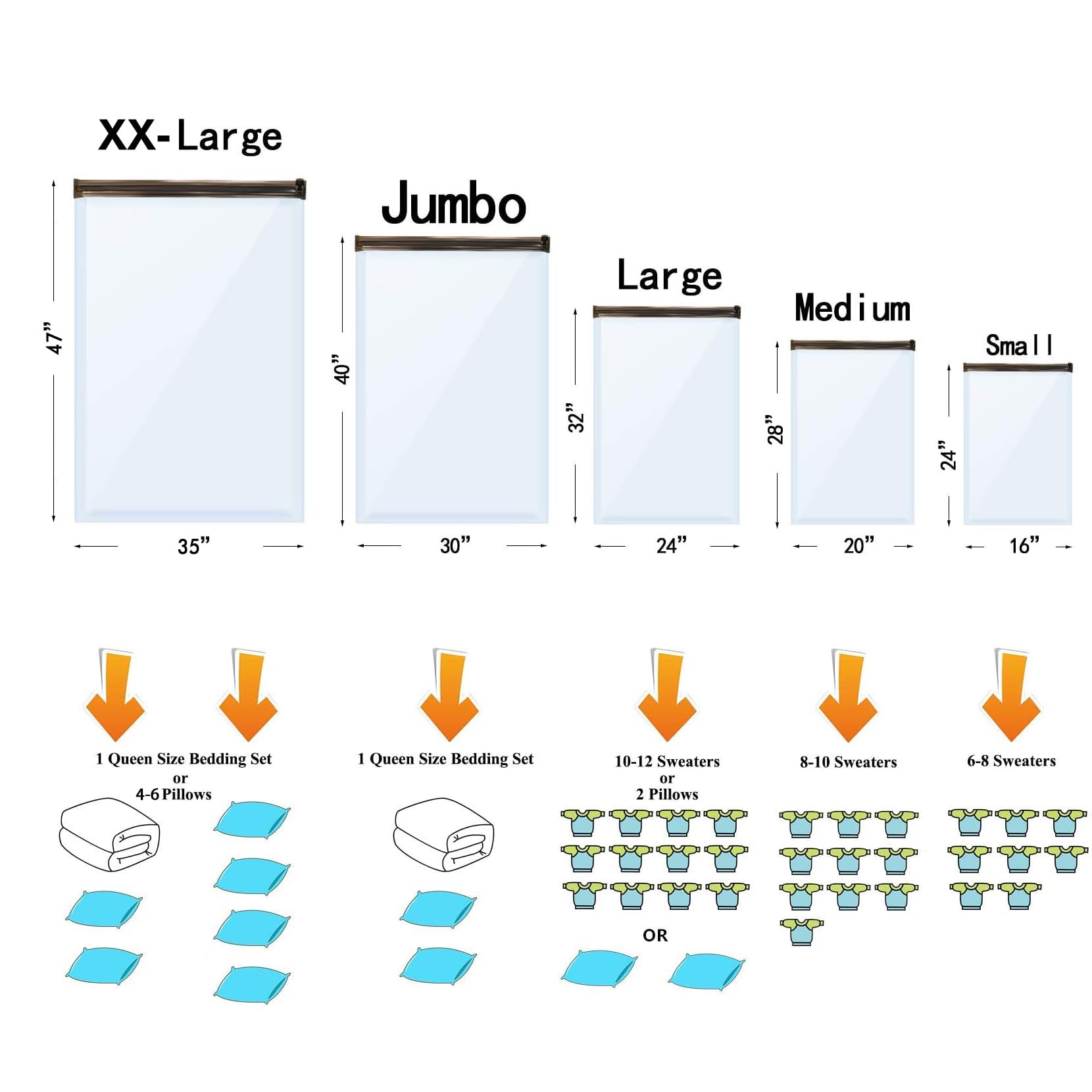 GONGSHI Vacuum Storage Bags (3 x Jumbo, 3 x Large, 3 x Medium, 3 x Small), Space Saver Sealer Compression Bags with Travel Hand Pump