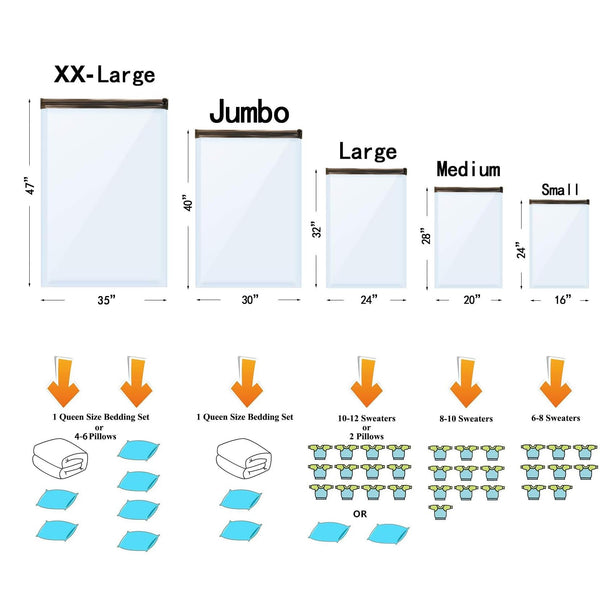 GONGSHI Vacuum Storage Bags (3 x Jumbo, 3 x Large, 3 x Medium, 3 x Small), Space Saver Sealer Compression Bags with Travel Hand Pump