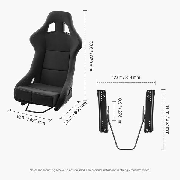 VEVOR Racing Seat, 1 Set, Integrated Racing Cockpit with Double-Lock Slider & High-Resilience Foam, Comfortable Racing Chair with Soft Velour Fabric & Q235B Slider, Fit for Racing Cars & Go-Karts