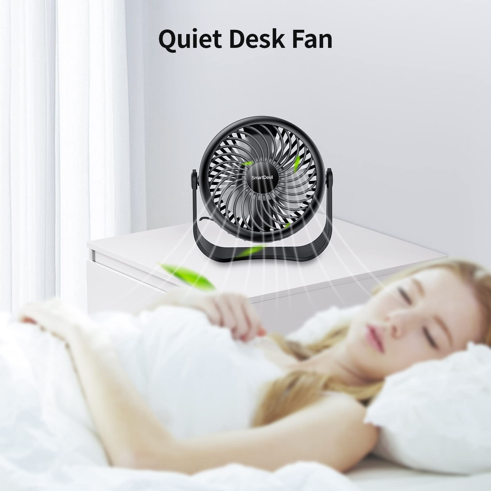 SMARTDEVIL Desk Fan, 3 Speeds Mini Desktop USB Desk Fan, 360° Adjustment Small Personal Table Fan for Home Office Car Outdoor Travel (Black)