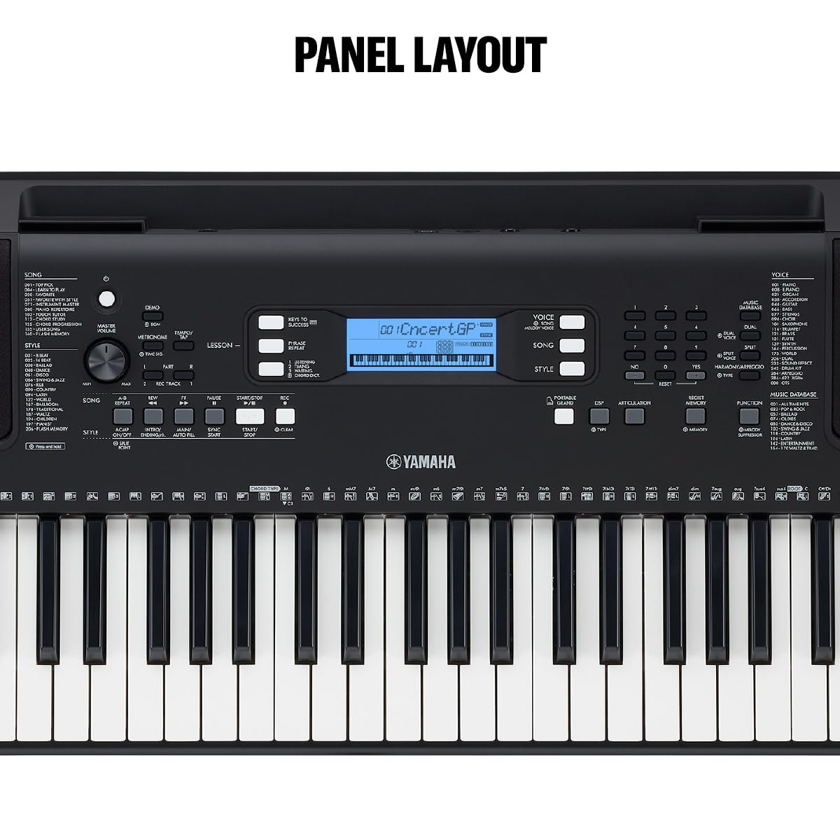 Yamaha PSR-E383 Portable Keyboard for Beginners, 650 Authentic Instrument Voices and Touch-Sensitive Keys with 48-Note Polyphony, Includes 2 Online Lessons with Yamaha Music School Teacher