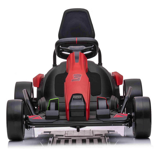 Drift Racer 24V Electric Ride On Go Kart┃Drift Go Kart┃Electronic and Mechanical Brakes┃Racing steering wheel┃Variable Speed┃Rear slick drift wheels┃LED Light┃OutdoorToys┃2 Colour Options┃Black┃