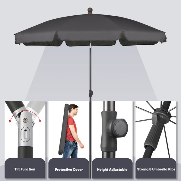 Sekey 2m Garden Parasol with Umbrella Cover - Adjustable and Portable Patio Umbrella for Beach, Garden, Pool, and Patio - UPF 50+ Sun Protection