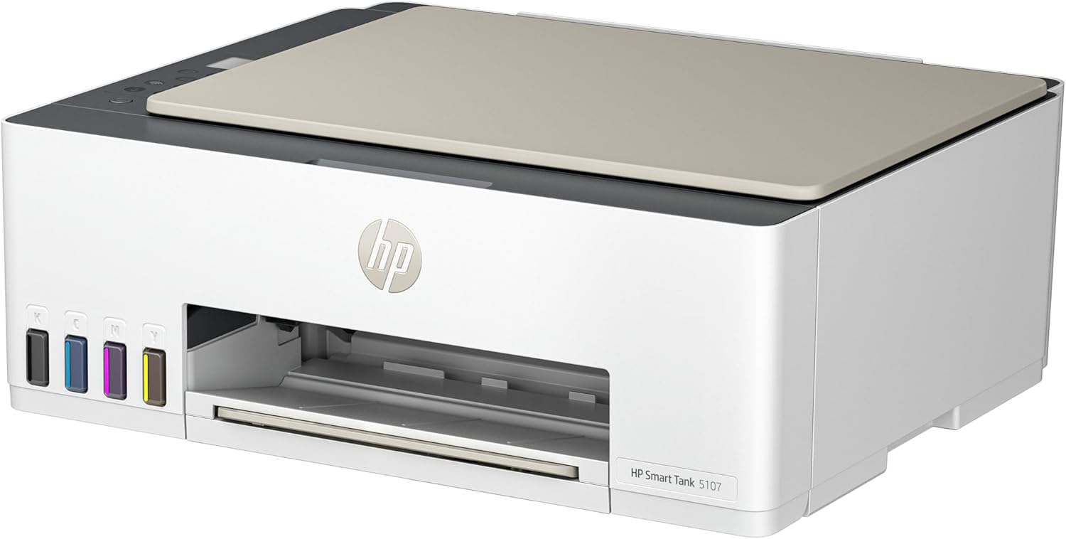 HP Smart Tank 5107 All in One Printer | Perfect for Home | Colour | Wireless | Print, Scan, Copy | Refillable | Includes up to 3 Years of Ink | Smart Buttons | Easy Setup | Reliable Wi-Fi