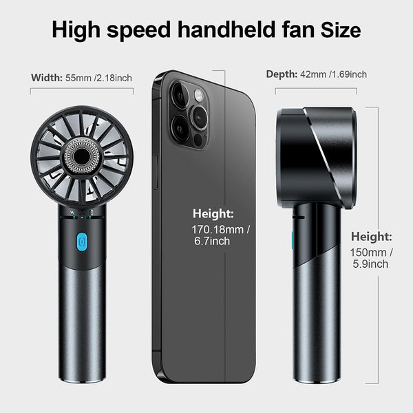 COZOME Handheld Fan,Ultra-Portable 7000 RPM Turbo Mini Fan with 16H Battery,4-Speed USB Rechargeable Metal Design | Pocket Fan for Travel/Outdoor/Home/Office,Gift for Men & Women (Alloy Construction)