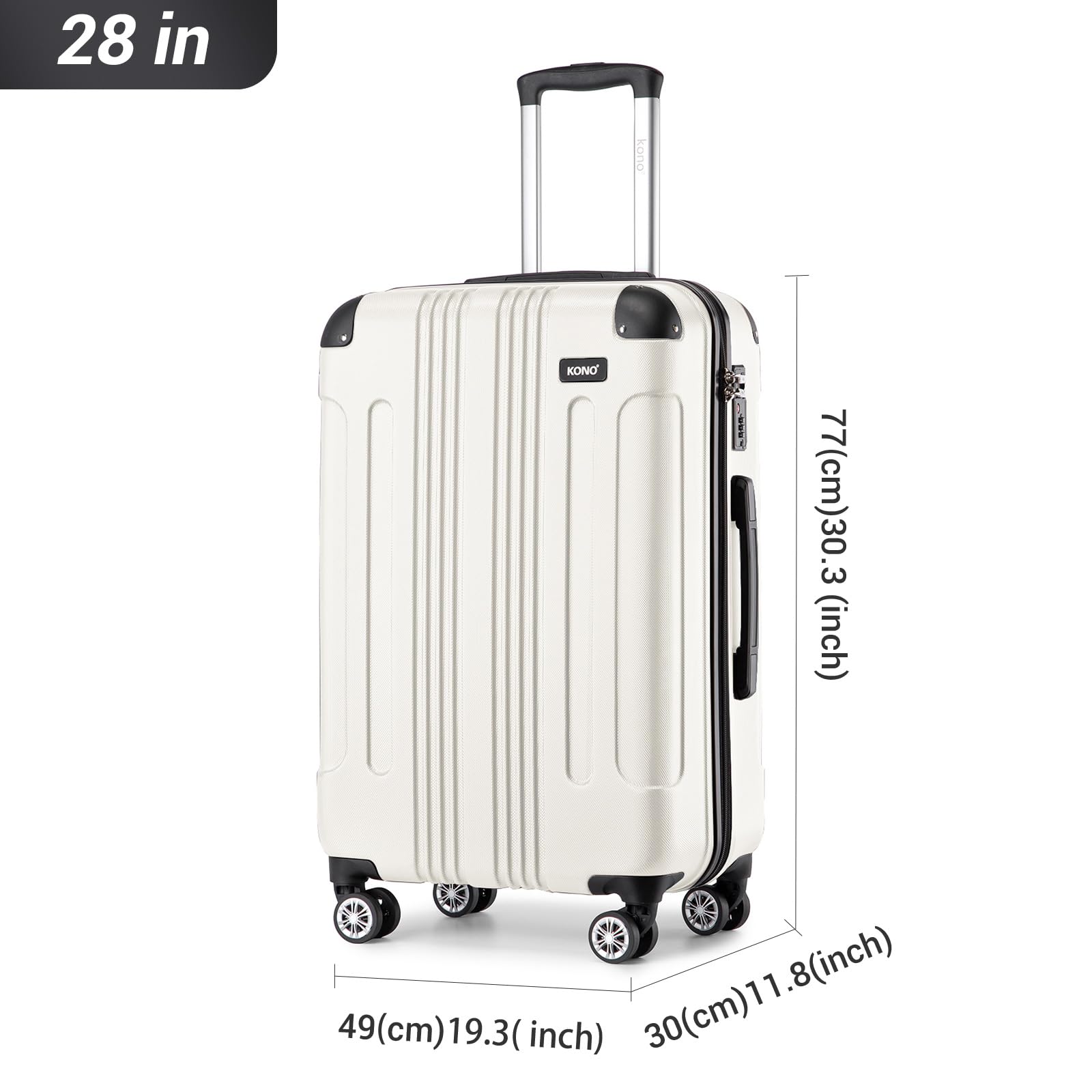 Kono 28 Inch Large Hard Shell Luggage Lightweight ABS 4 Wheels Spinner Business Trip Trolley Case Suitcase (Grey)