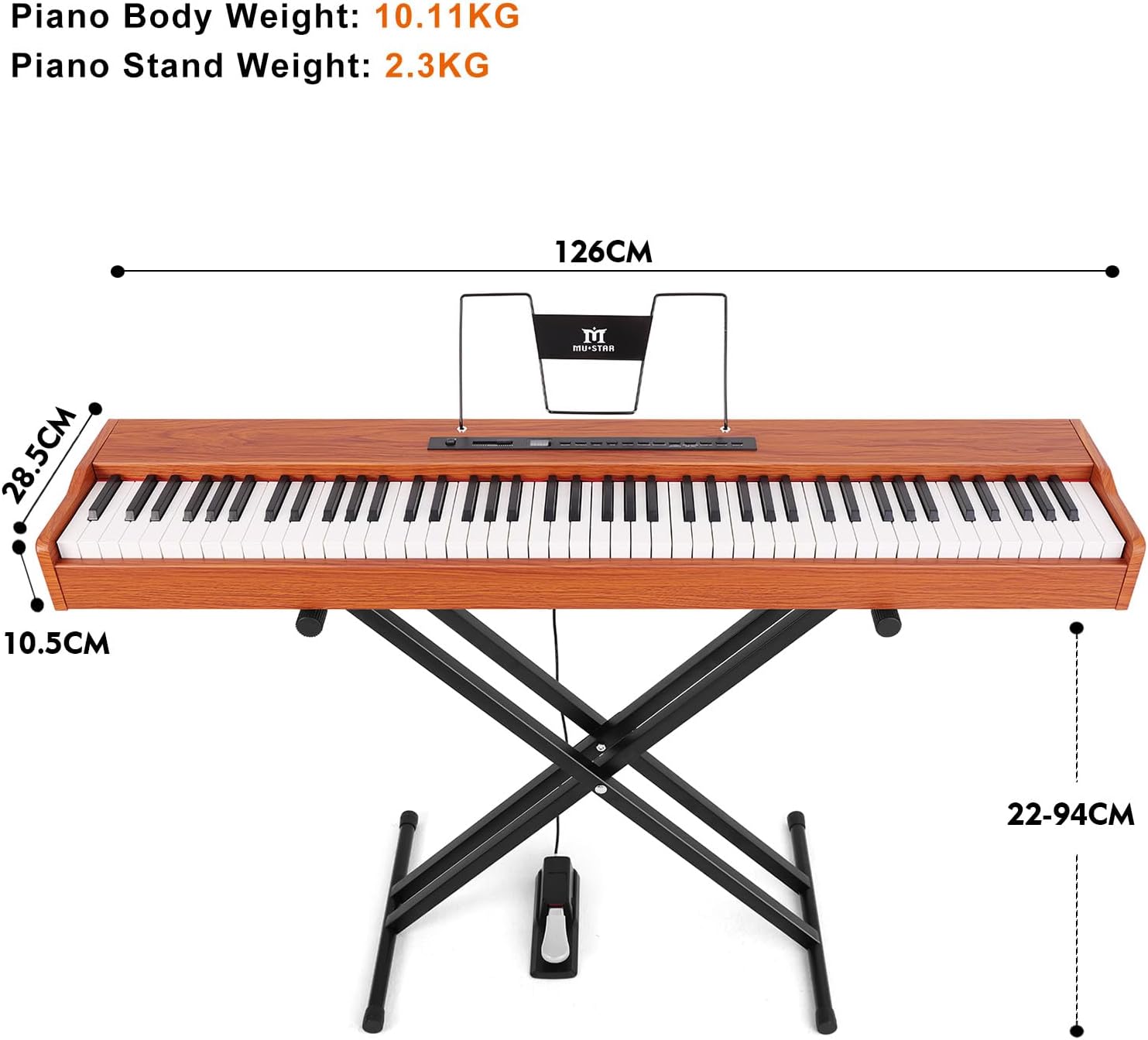 MUSTAR Digital Piano 88 Weighted Keys Hammer Action, Full Size 88 Key Piano Keyboard Weighted, Electric Keyboard Piano with Bluetooth Connection, Portable Case, Sustain Pedal, White