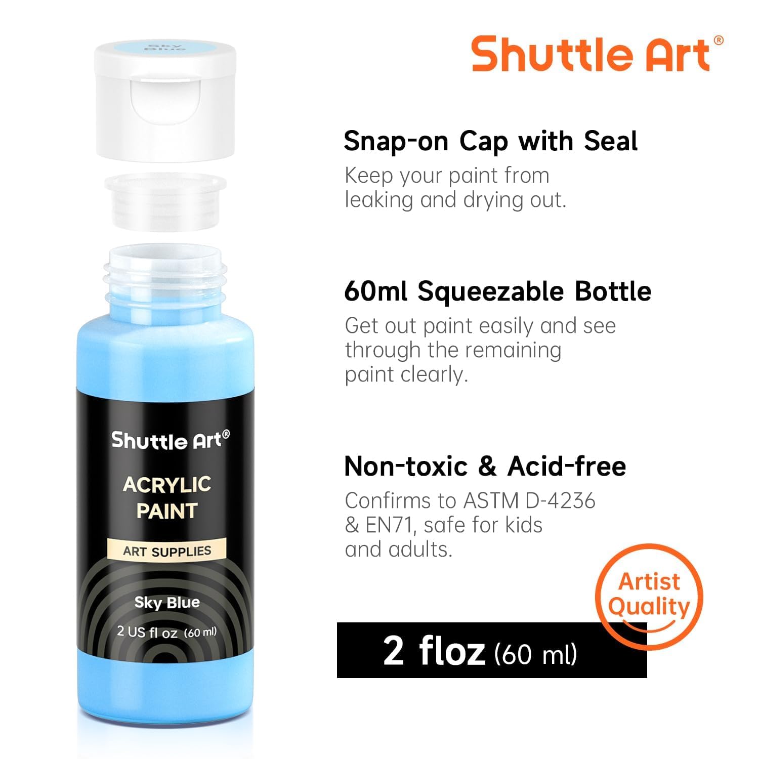 Shuttle Art 80 Pack Acrylic Paints Set, 78 Colours Acrylic Paint (2oz,60ml) with Extra White Black Piants & 12 Brushes, Rich Pigmented, Water Proof