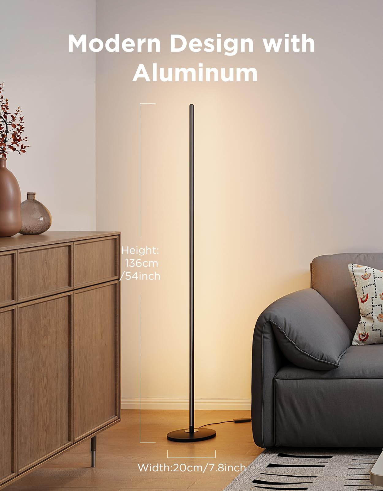 Govee LED Floor Lamp, RGBIC Modern Corner Lamp, Smart Standing Lamp with 61 Scene Modes,Music Sync, Black Corner Floor Lamp for Living Room, Bedroom