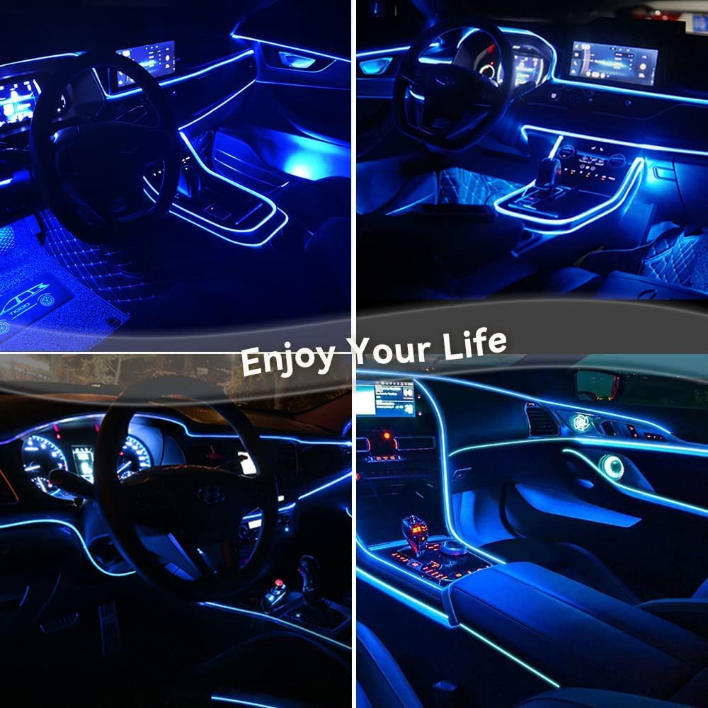 Keiurot El Wire Car Lights Neon Light for Car USB Ice Blue 10M/32Ft Car Ambient Lighting Atmosphere Car Led Interior Strip Light Sewing Edge Decoration Dashboard Lights Strip LED Trim Light