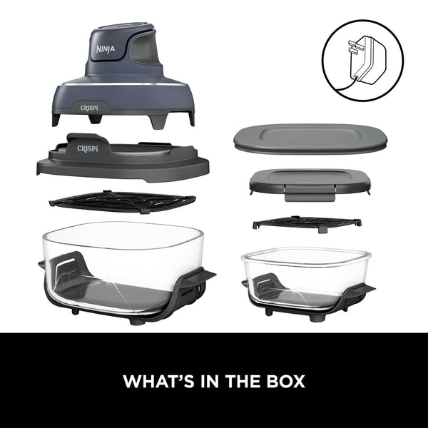 Ninja CRISPi Portable Air Fryer, 3.8L, 4-in-1: Air Fry, Roast, Keep Warm, Recrisp, Space Saving Compact Design, 2x Removable Glass Containers & Lids, 1700W, Cyber Space Blue FN101UKGY