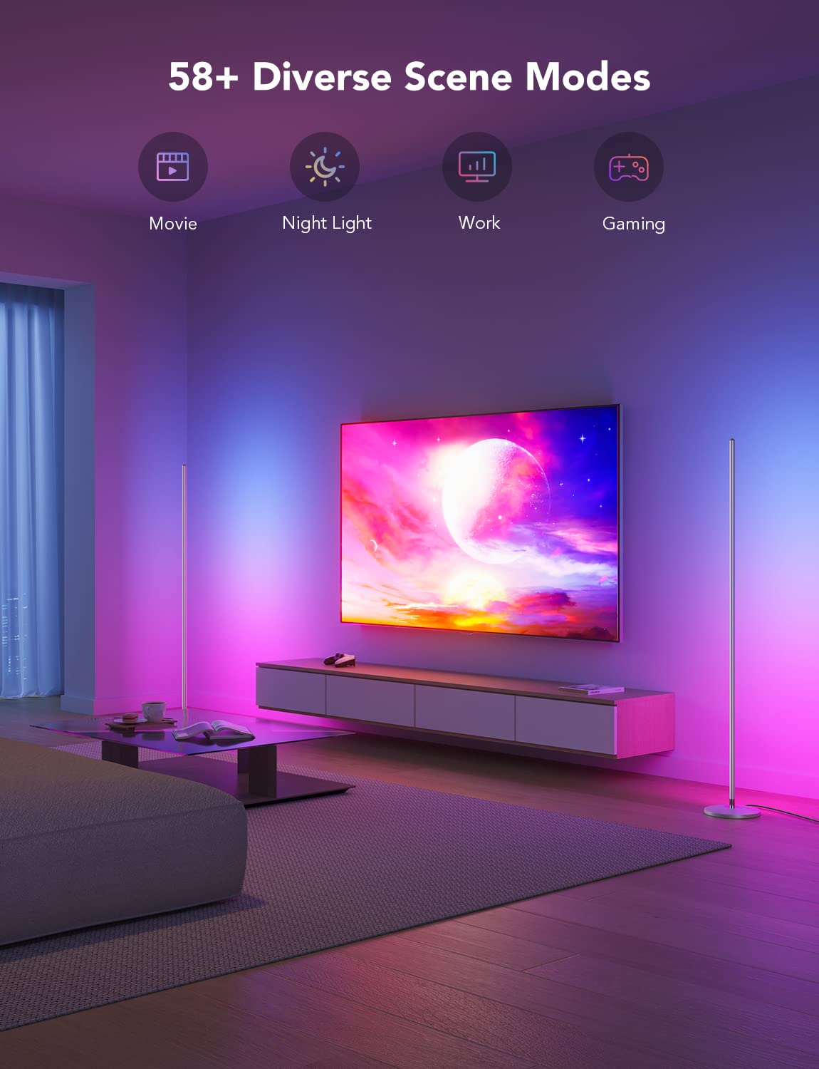 Govee LED Floor Lamp, RGBIC Modern Corner Lamp, Smart Standing Lamp with 61 Scene Modes,Music Sync, Black Corner Floor Lamp for Living Room, Bedroom