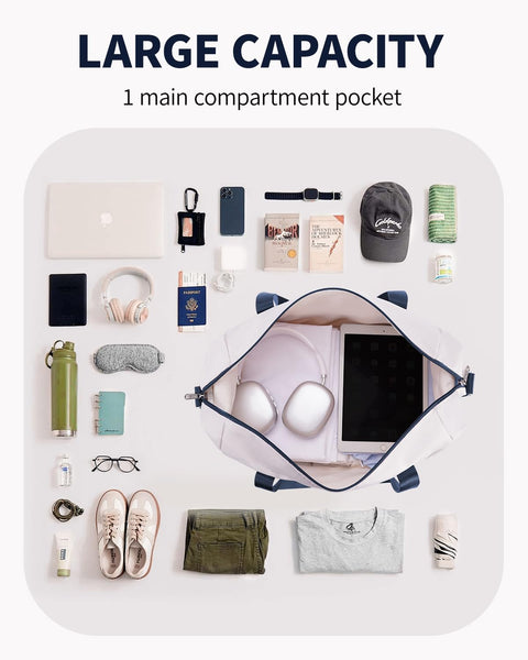 Narwey for Ryanair Cabin Bag 40x20x25 Underseat Ryan Air Bag Foladble Travel Duffel Hospital Carry on Hand Luggage Holdall Weekend Overnight Bag for Women and Men 20L (Beige with Green Straps)