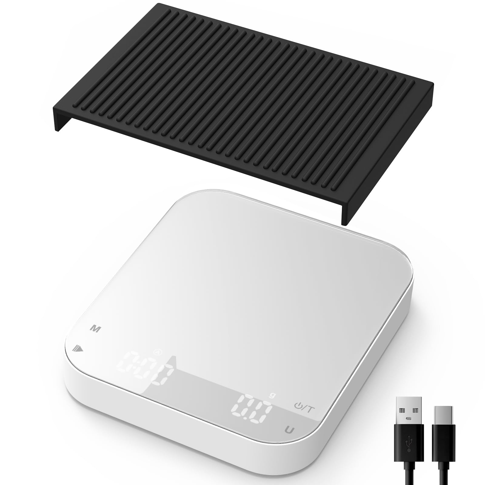 Rechargeable Mini Coffee Scale with Timer, Diyife 0.1g/3kg High Precision Electronic Digital Espresso Scale with HD LED Display, Portable Analytical Lab Balance for Labs, Jewellers, Gold, Food, White