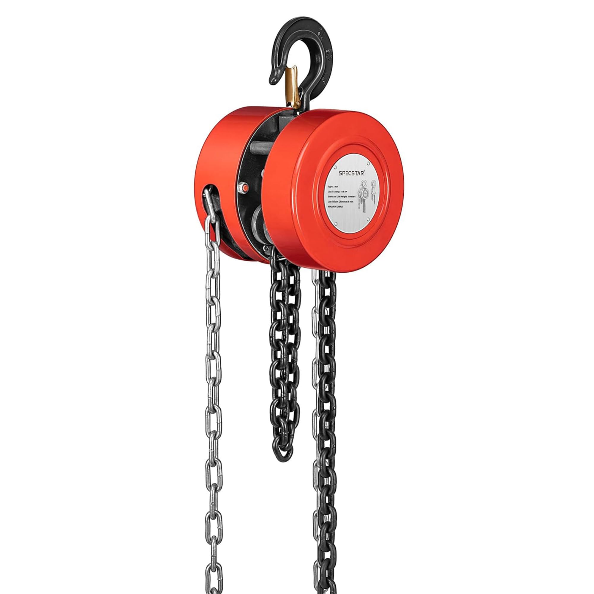SPECSTAR Hand Chain Hoist 1250kg Capacity 3m with 2 Heavy Duty Hooks Manual Chain Fall for Warehouse Building Automotive Machinery