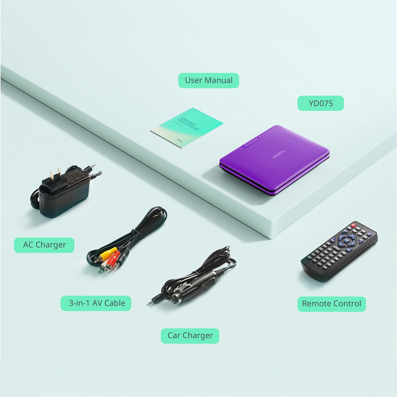 9.5" Portable DVD Player with 7.5" HD Swivel Screen for Car and Kids, 4-6 Hours Working time with Built-in Battery, Headphone/AV-IN/AV-OUT/USB/SD Card [Not Support Blu-ray]