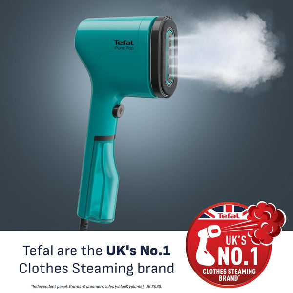 Tefal Pure Pop Slim Handheld Clothes Steamer, No Ironing Board Needed, Ready to Use in 15 Seconds, 70ml Detachable Water Tank, Travel Iron, Garment Steamer, Pink, DT2023