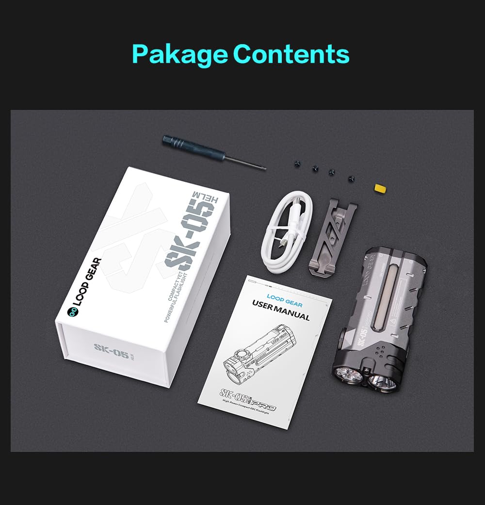 LOOP GEAR SK05 Pro Rechargeable Flat LED Torch with 8000mAh Power Bank, 4360 High Lumens, 10 Lighting Modes, Floodlight & Spotlight, IP68 Bright Flashlight for Camping,Hiking, Emergency & Survival