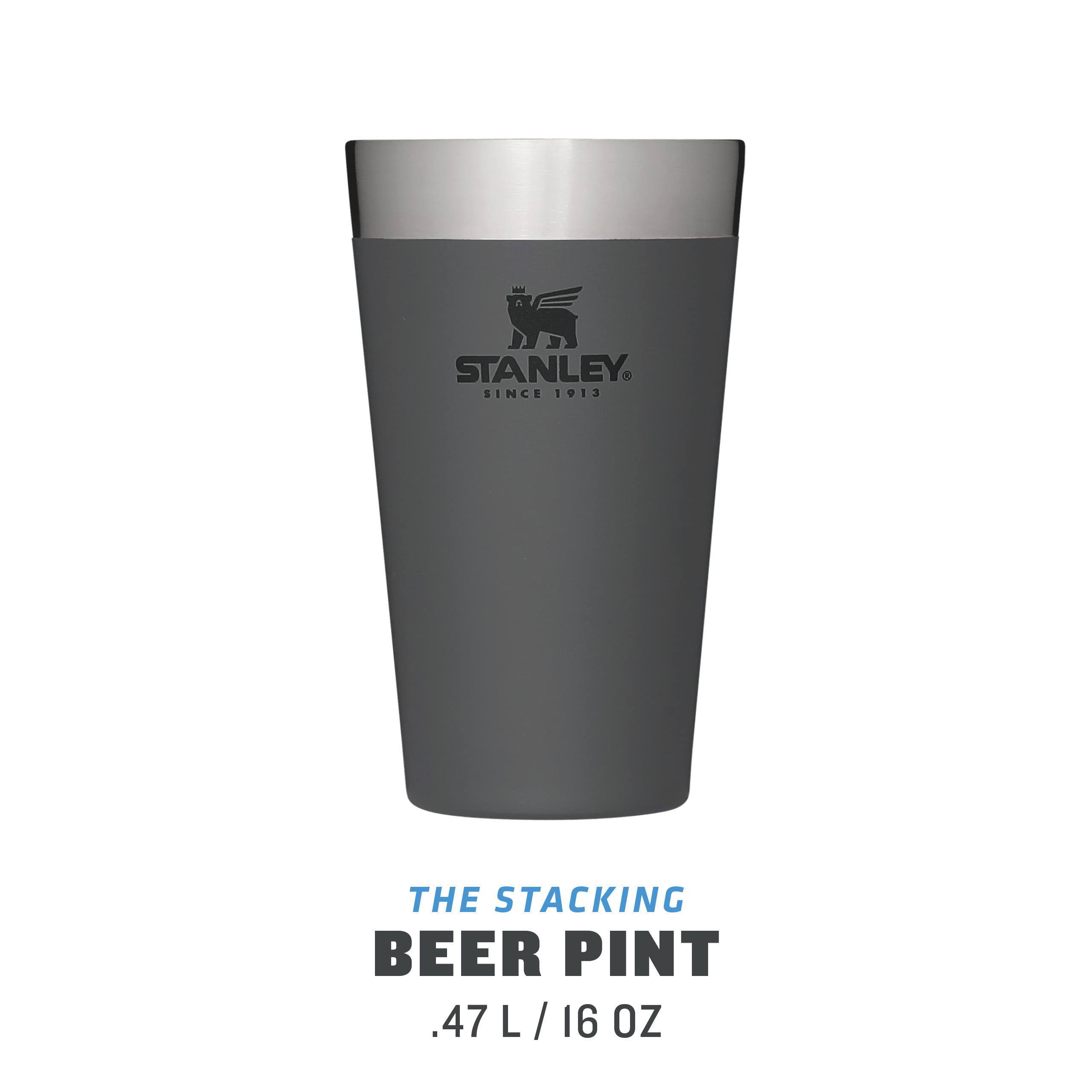 Stanley Adventure Stacking Beer Pint 0.47L - Travel Mug Keeps Drinks Cold For 4 Hours - Stainless Steel Thermal Cup - Stacks Infinitely - Double Wall Vacuum Insulation - Dishwasher Safe - Matte Black