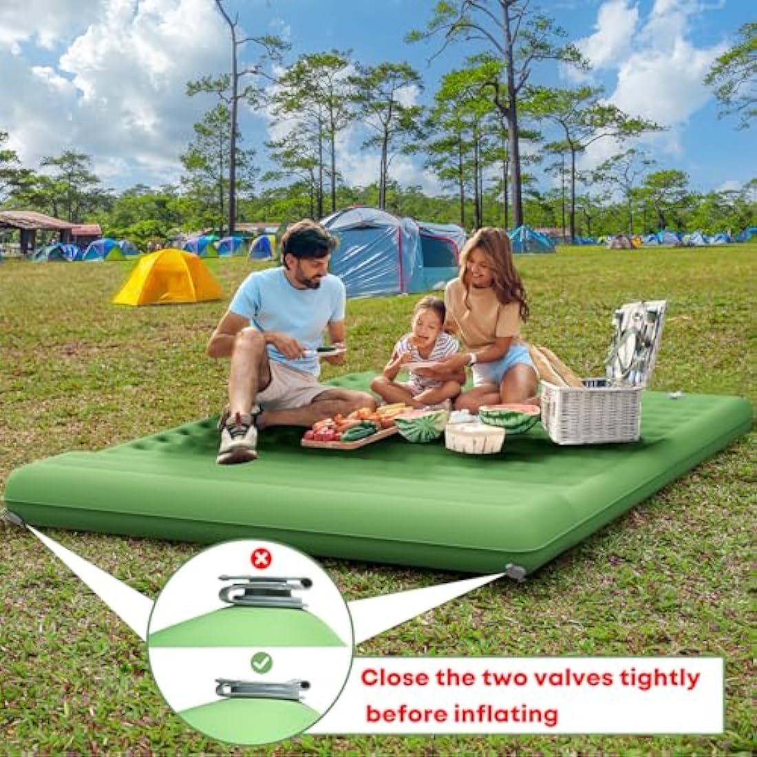 MAMBAKOTR Camping Air Bed 12-15CM Extra Thick, Reinforced Support Structure with Built-in Foot Pump and Pillow Portable Camping Sleeping Mat Air Mattress for Tent Backpacking Hiking Travel