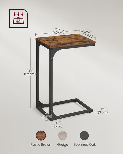 VASAGLE C-Shaped Side Table, Bedside Table, Sofa Side Table, Coffee Table, with Metal Frame, Industrial, for Living Room, Bedroom, Rustic Brown and Black LET350B01