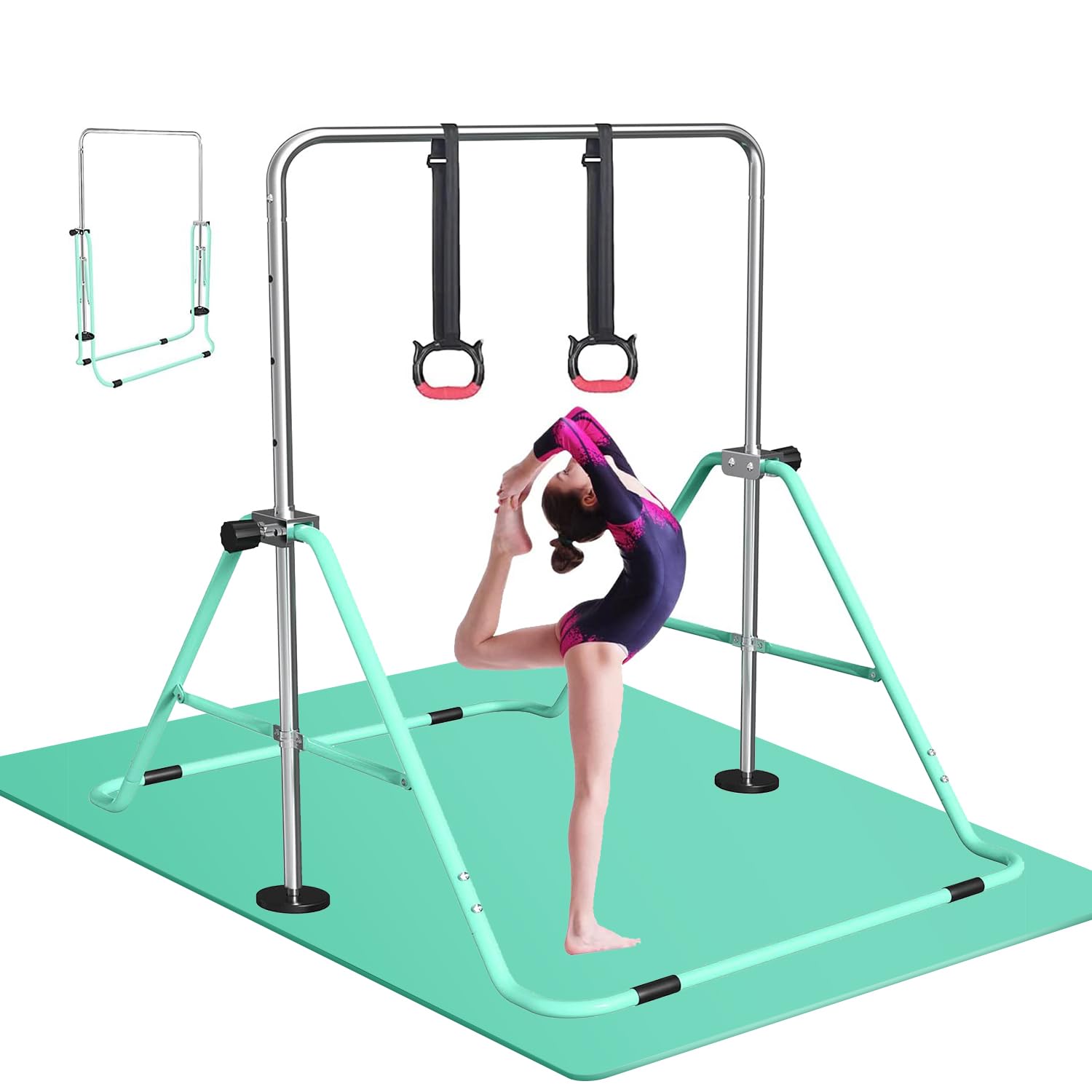 FBSPORT Gymnastics Bar, Folding Horizontal Bar Gymnastics Equipment for Kids Home Training, Expandable Gymnastics Training Bar Junior with Adjustable Height for Girls Boys