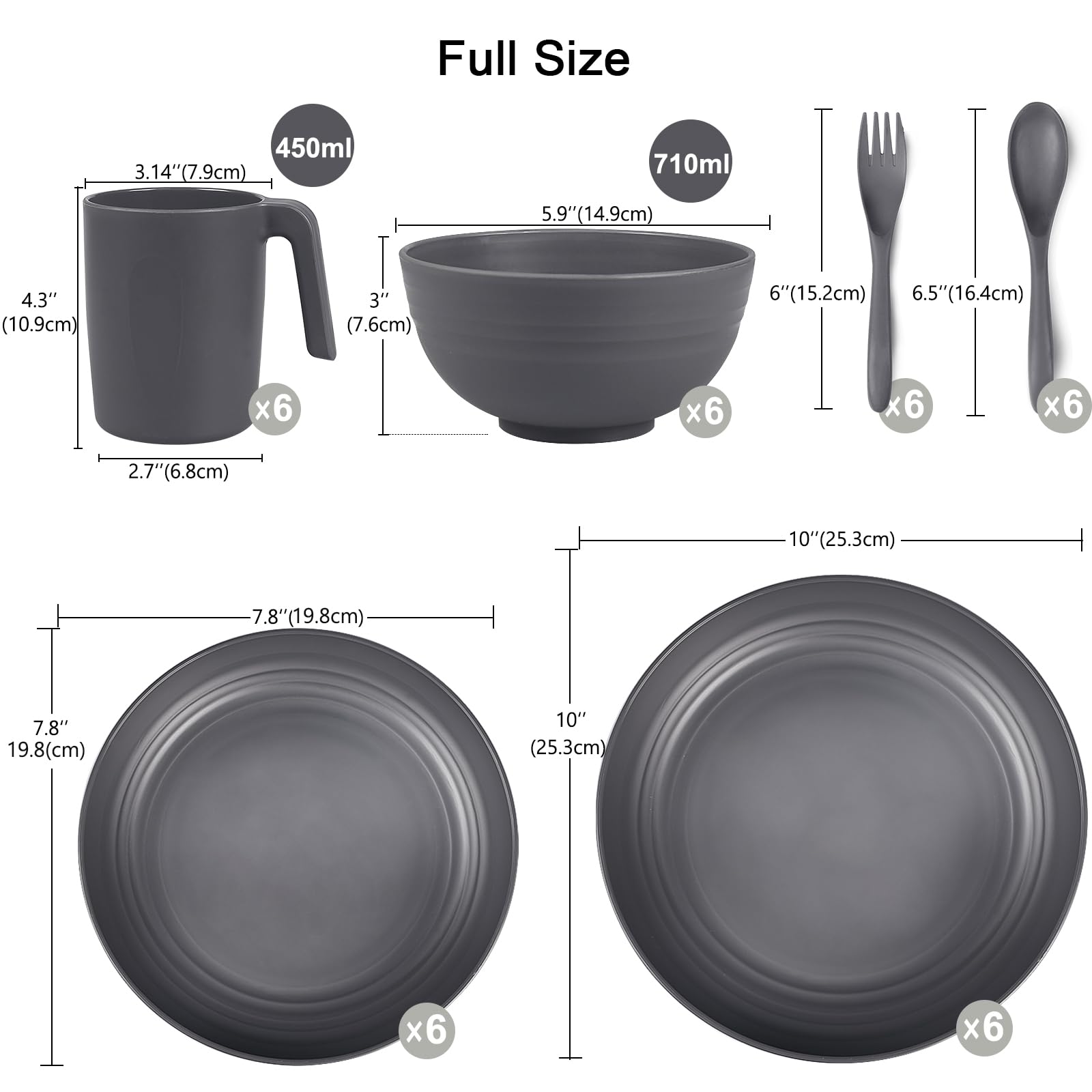 36pcs Unbreakable Dinnerware Sets for 6 People, Camping Plates and Bowls Set, Plastic Picnic Dinner Sets, Lightweight BBQ Serving Plates, Bowls,