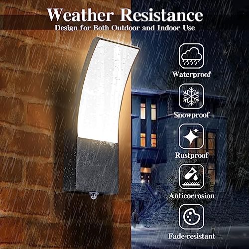 HLFVLITE Outdoor Wall Light Dusk to Dawn - Aluminum LED Exterior Lamp for Patio, Terrace, Hallway, Garage, and Porch - IP54 Waterproof, 3000K, 1000LM Brightness, Black