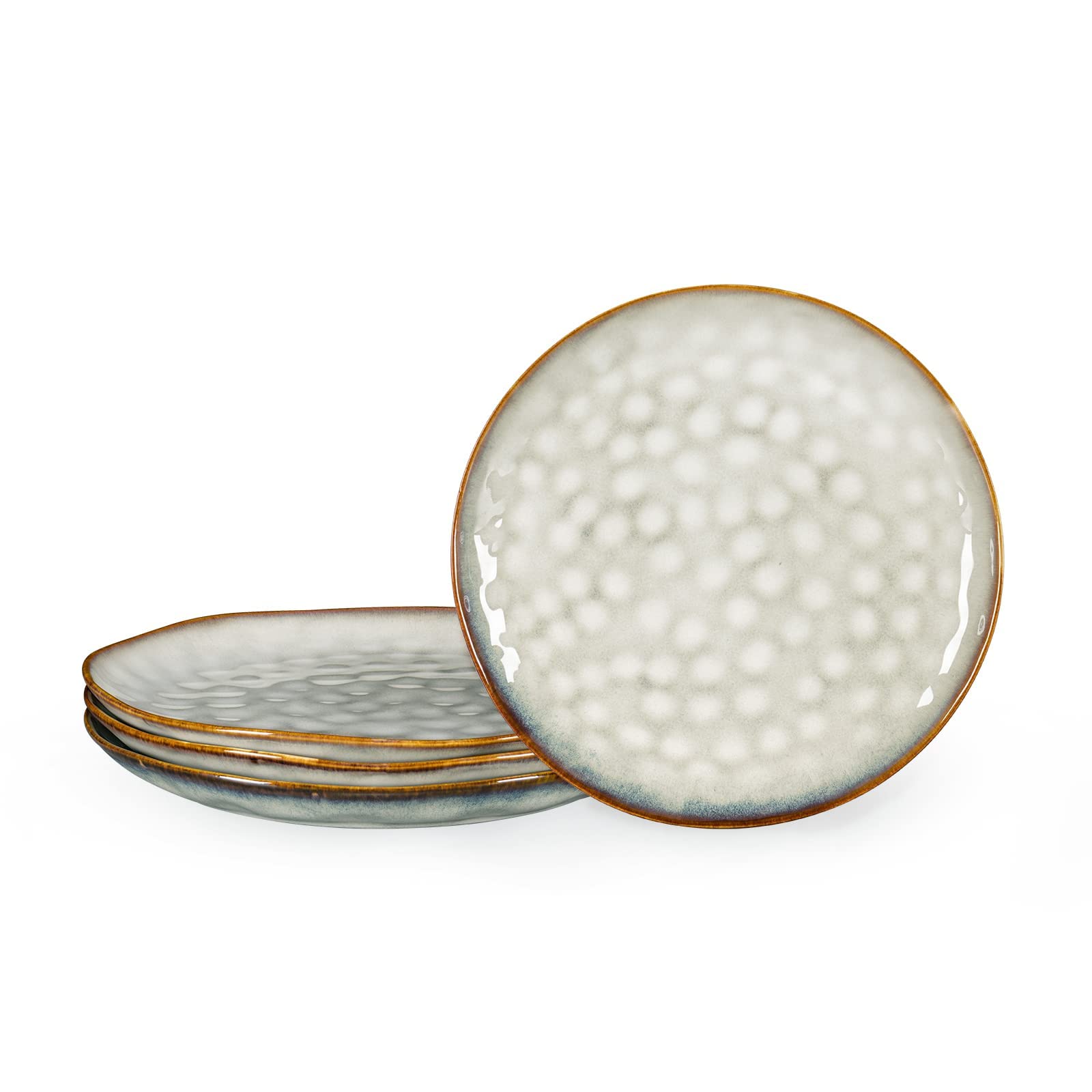 Henten Home Cake Plate, Set of 4 Porcelain Dessert Plates, Stoneware Dinner Plate Modern Beige, Crockery for 4 People, Salad Plates for Microwave and