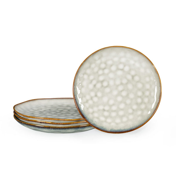 Henten Home Cake Plate, Set of 4 Porcelain Dessert Plates, Stoneware Dinner Plate Modern Beige, Crockery for 4 People, Salad Plates for Microwave and