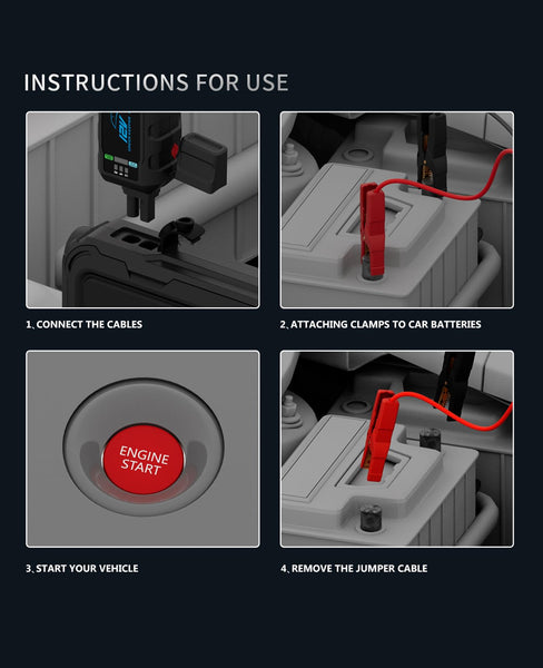 Jump Starter Power Pack Car Battery Starter 2000A 12V for 7.0L Gas & 6.5L Diesel with 12V/6A Output Extension Port, Portable Car Battery Booster 16000mAh Power Bank, High-Efficiency for All Weather