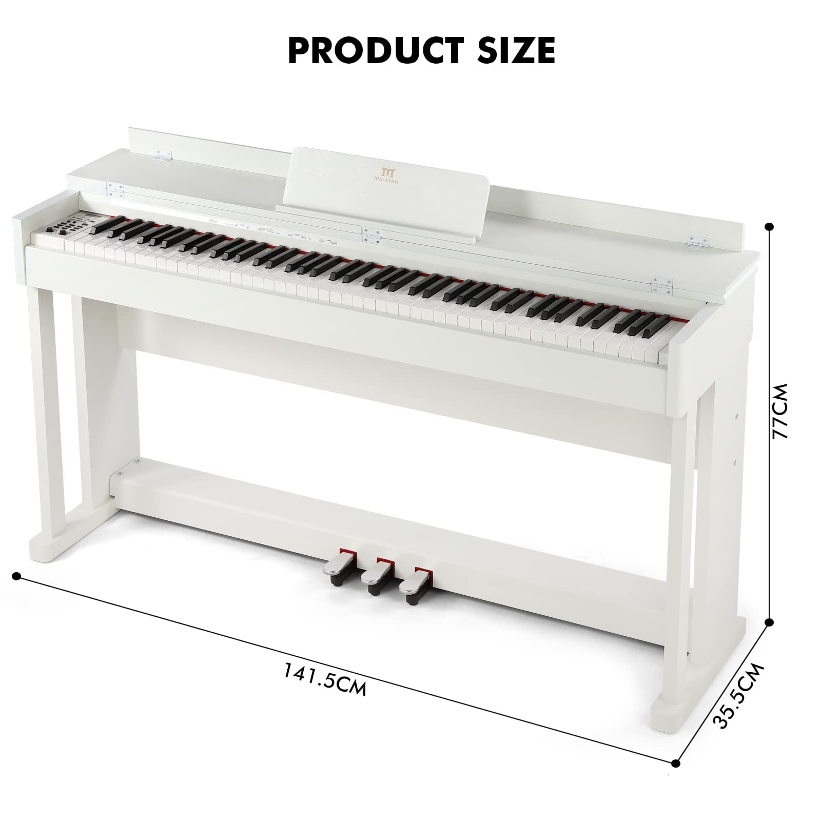 MUSTAR Digital Piano 88 Weighted Keys, Full Size 88 Key Piano Keyboard Semi Weighted, Home Electric Piano with Furniture Stand and Triple Pedal, Music Stand, USB MIDI, White