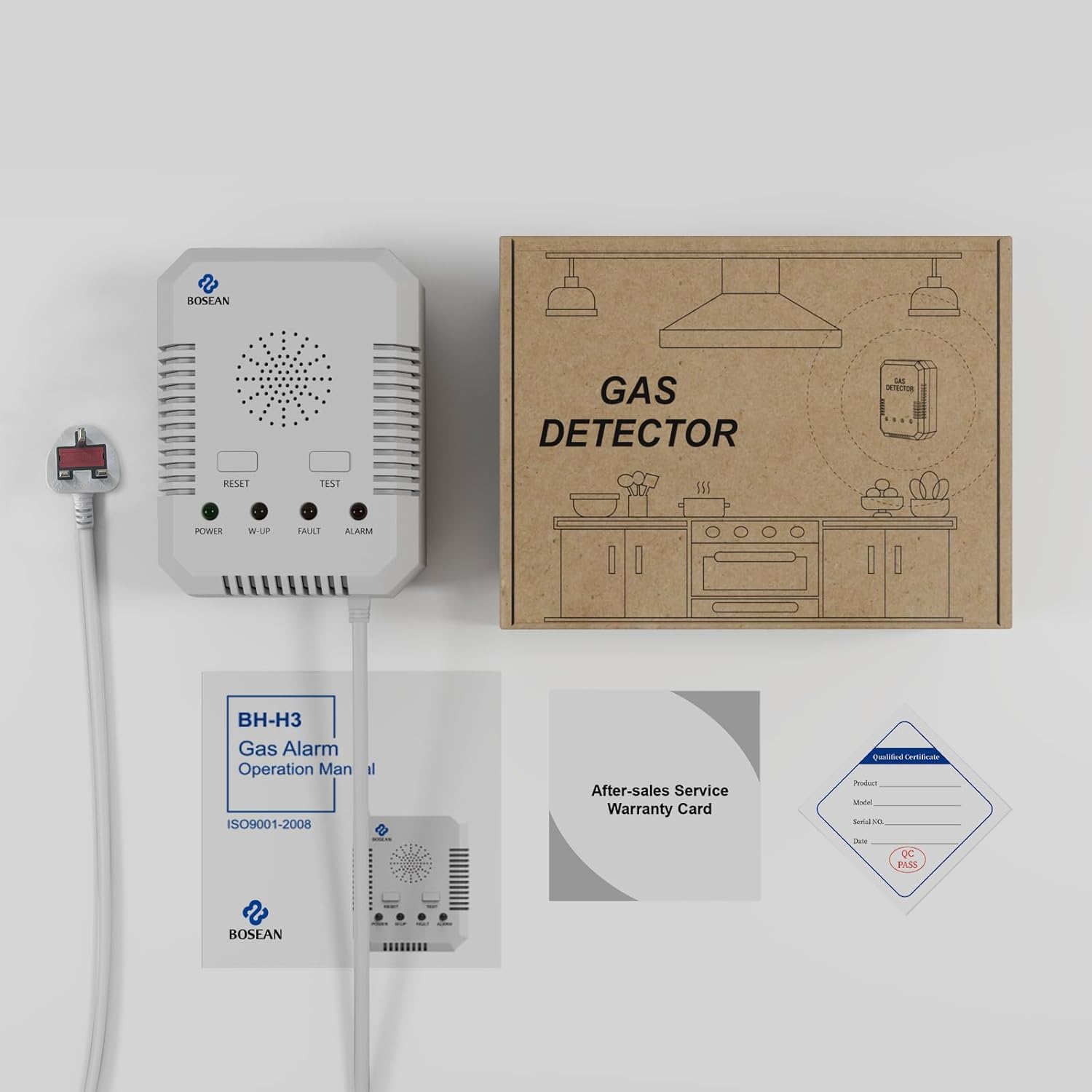 2 in 1 Carbon Monoxide Detector and Natural Gas Detector, Upgrade 2M Cable Wall-mounted CO Alarm with 2 Sensors for Home Kitchen, Gas Leak Detector with 10 Years Sensor Life