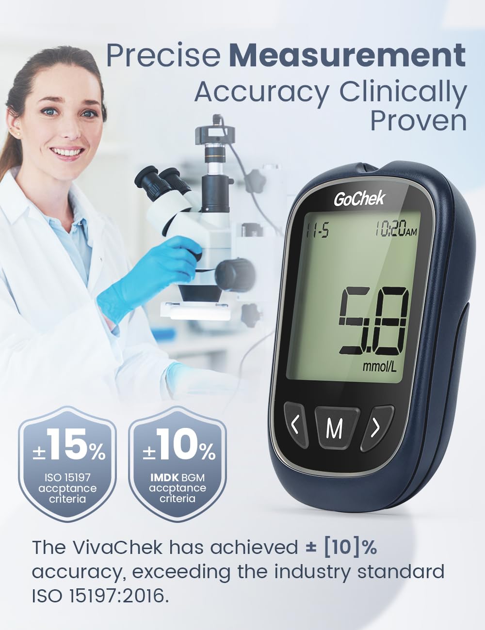 GoChek Diabetes Test Kit, Blood Sugar Tester with Ketone and Hypo Warning, 450 Memory, Blood Glucose Monitor with Test Strips*50 and Lancet*50 -in mmol/L